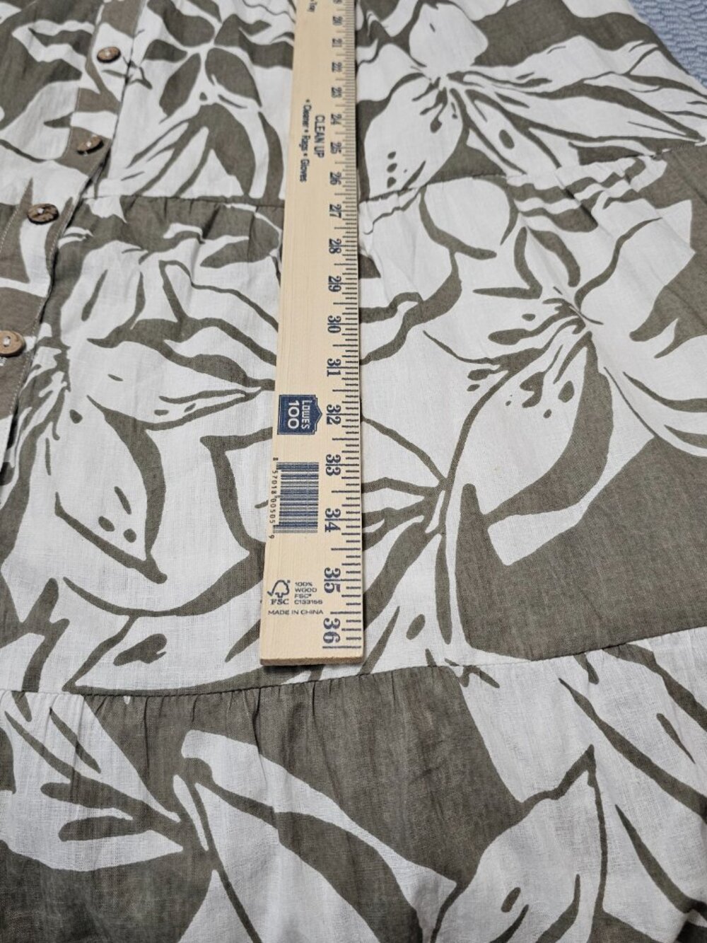 Mlle Gabrielle Olive Green White Floral Tiered Midi Vacation Dress - Size 2XL - Picture 7 of 7